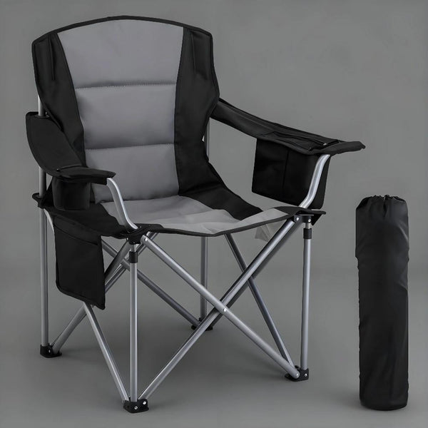 Camping Folding Chair for Adults: Portable Heavy Duty with Lumbar Back, Side Pockets, Cup Holder & Cooler Bag
